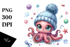 Digital Watercolor Cute Baby Octopus Product Image 1