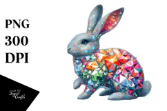Colorful Bunny Made of Diamonds on Splashy Background, PNG Product Image 1