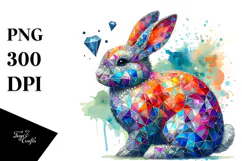 Colorful Bunny Made of Diamonds on Splashy Background, PNG Product Image 1