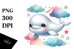 Cute Baby Beluga Whale on Stars and Clouds | Sublimation | Product Image 3