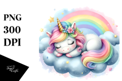 Colorful Pastel Baby Unicorn Napping PNG Product Image 1