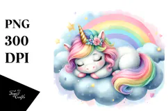 Colorful Pastel Baby Unicorn Napping PNG Product Image 1