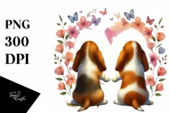 Adorable Basset Hound Pair Holding Heart Shapes PNG Product Image 1
