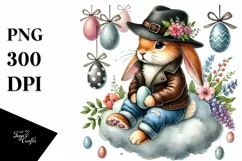 Bunny with Leather Jeans and Vintage Hat PNG Product Image 1