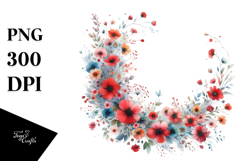 Colorful Washed Watercolor Frame, Lily Flowers, PNG Product Image 1