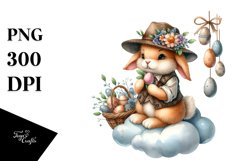 Watercolor Bunny with Flower in Mouth PNG Product Image 1