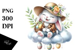 Sitting Bunny on Cloud with Eggs PNG Product Image 1