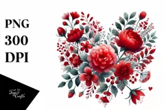 Watercolor Red Floral Heart PNG Product Image 1