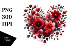 Red Floral Heart, Watercolor PNG Product Image 1