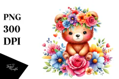 Cartoon Style Watercolor Bear Flower Crown | Sublimation Product Image 1