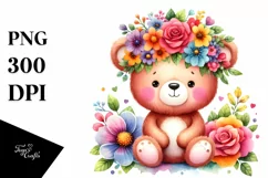 Cartoon Style Watercolor Bear Flower Crown | Sublimation Product Image 1