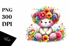 Cartoon Style Watercolor Bear Flower Crown | Sublimation Product Image 3