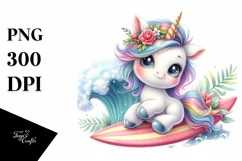 Baby Unicorn Surfing Adventure Clipart Product Image 3