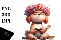 Exaggerated Dog with Flower Crown, Transparent PNG Product Image 1
