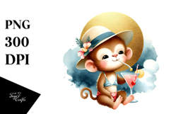 Cute Monkey Drinking Cocktail PNG Product Image 1