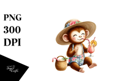 Cute Monkey Drinking Cocktail PNG Product Image 1