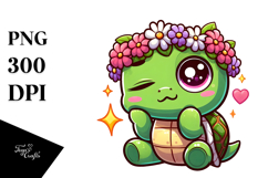 Winking Turtle with Flower Crown PNG Product Image 1