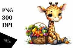Quirky Baby Giraffe with Vegetables | Sublimation | Clipart Product Image 1