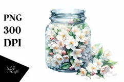 Watercolor Jar Filled with Large Jasmine | Clipart Product Image 3