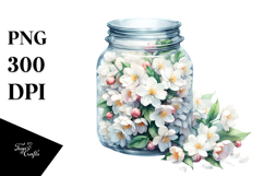 Watercolor Jar Filled with Large Jasmine | Clipart Product Image 1
