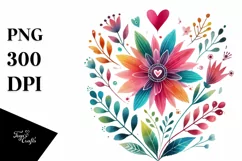 Simple Cute Boho Flower Body with Heart PNG Product Image 1