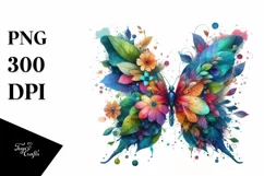 Butterfly with Flowers, Transparent PNG Product Image 1
