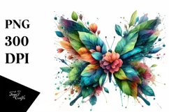Butterfly with Flowers, Transparent PNG Product Image 1