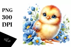 Cute Colorful Baby Chicken on Blue Flowers Product Image 3