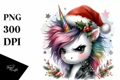 Angry Pink Highland Cow with Santa Hat, Transparent PNG Product Image 1