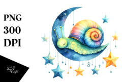 Vibrant Wimsical Snail Sleeping on the Moon Product Image 1