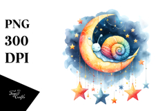 Vibrant Wimsical Snail Sleeping on the Moon Product Image 1