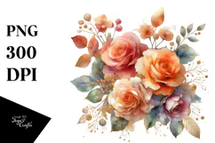 Colorful Orange Roses Watercolor PNG Product Image 1