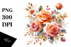 Colorful Orange Roses Watercolor PNG Product Image 1
