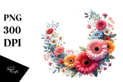 Colorful Gerbera Floral Frame PNG Product Image 1