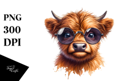 Cute Baby Cow with Sunglasses, Contempt, PNG Product Image 1
