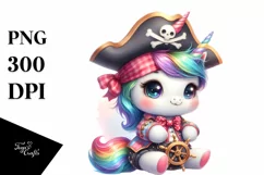 Watercolor Unicorn Pirate Rainbow | Clipart Product Image 3