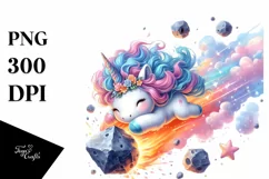 Colorful Baby Unicorn Diving Meteor | Sublimation | Clipart Product Image 3