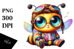 Vibrant Watercolor Cute Baby Bee PNG Product Image 1