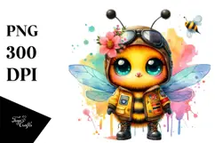 Vibrant Watercolor Cute Baby Bee PNG Product Image 1