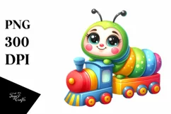 Colorful Baby Caterpillar on Small Train Watercolor Clipart Product Image 3