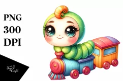 Colorful Baby Caterpillar on Small Train Watercolor Clipart Product Image 3