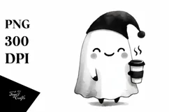Cute Ghost with Skull Hair Wearing Cap PNG Product Image 3