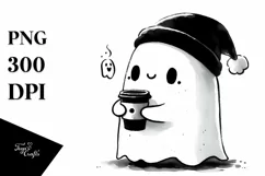 Cute Ghost with Skull Hair Wearing Cap PNG Product Image 3