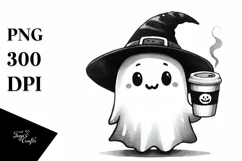 Cute Ghost with Skull Hair Wearing Cap PNG Product Image 1