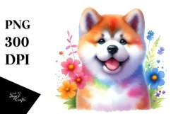 Watercolor Cute Colorful Akita Clipart Product Image 3