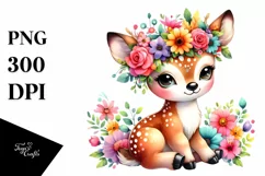 Cute Cartoon Deer Flower Crown Clipart Product Image 1