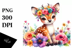 Cute Cartoon Deer Flower Crown Clipart Product Image 3