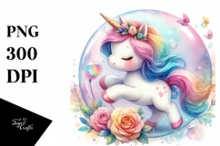Colorful Baby Unicorn Twirling in a Bubble, Transparent PNG Product Image 3