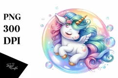 Colorful Baby Unicorn Twirling in a Bubble, Transparent PNG Product Image 1