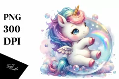 Colorful Baby Unicorn Twirling in a Bubble, Transparent PNG Product Image 1